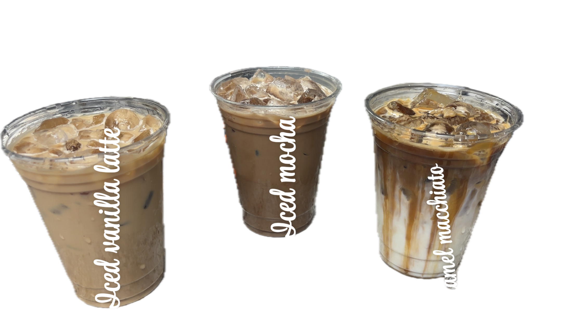 Three iced Lily Bean espresso drinks