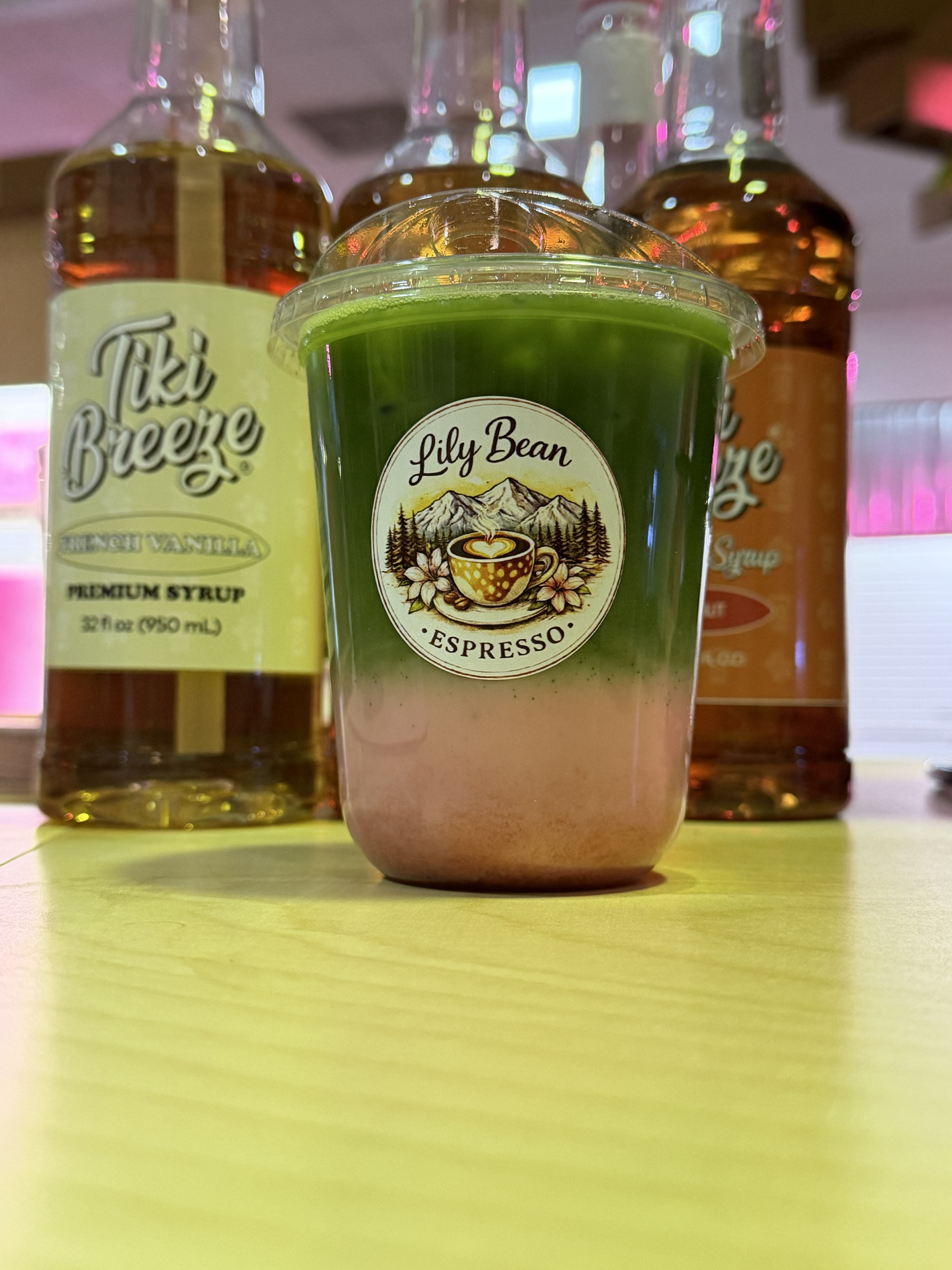Close view of a Lily Bean huckleberry matcha